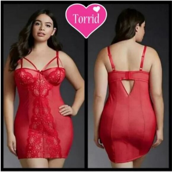 Torrid Red Underwire Lace Semi Sheer Strappy Chemise Lingerie Sz 2 - Picture 1 of 7